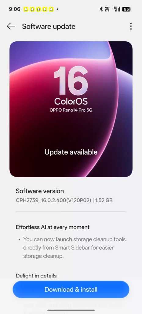 Oppo Reno 14 Pro 5G ColorOS 16 Update