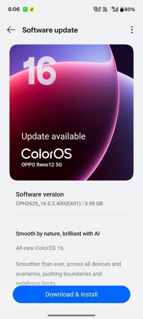 Oppo Reno 12 5G ColorOS 16