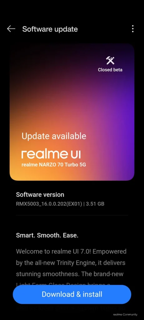 Realme Narzo 70 Turbo 5G Realme UI 7 Update