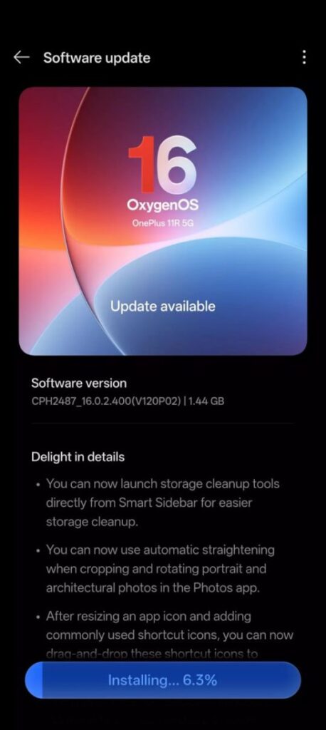 OnePlus 11R 5g OxygenOS 16 Update