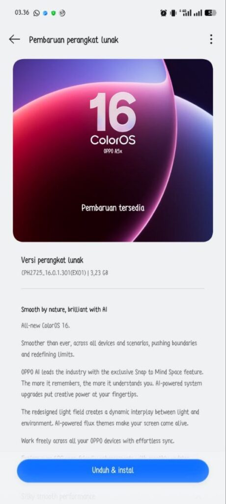 Oppo A5x 4G ColorOS 16 Update