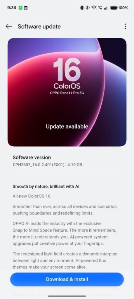 OPPO Reno 11 Pro ColorOS 16 update