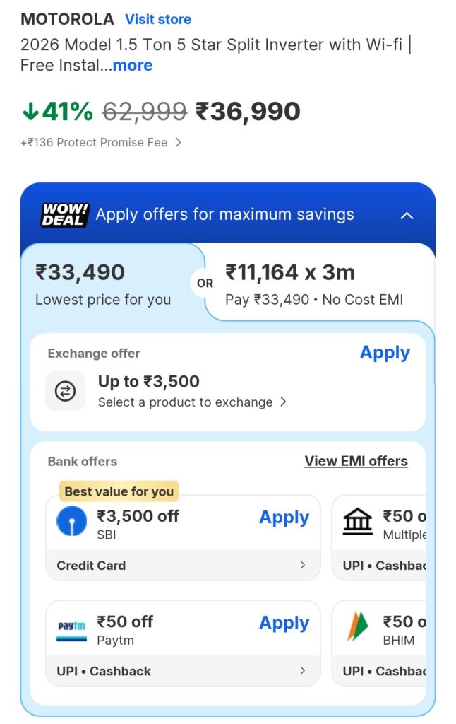 Motorola 1.5 Ton 5-Star Inverter AC price