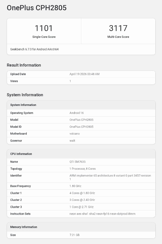 OnePlus Nord CE 6 Geekbench Spotted