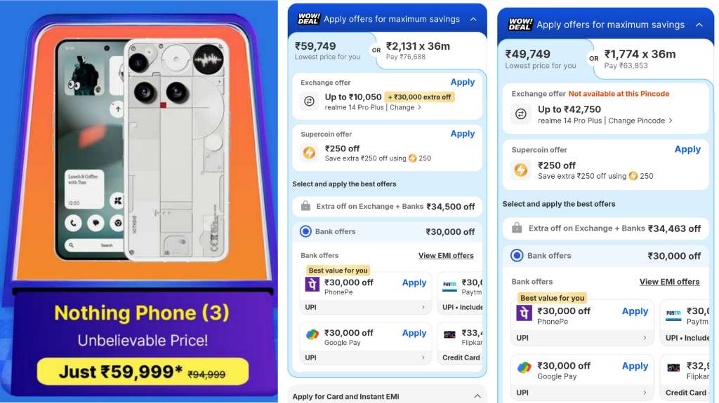 Nothing Phone 3 flipkart sale Price